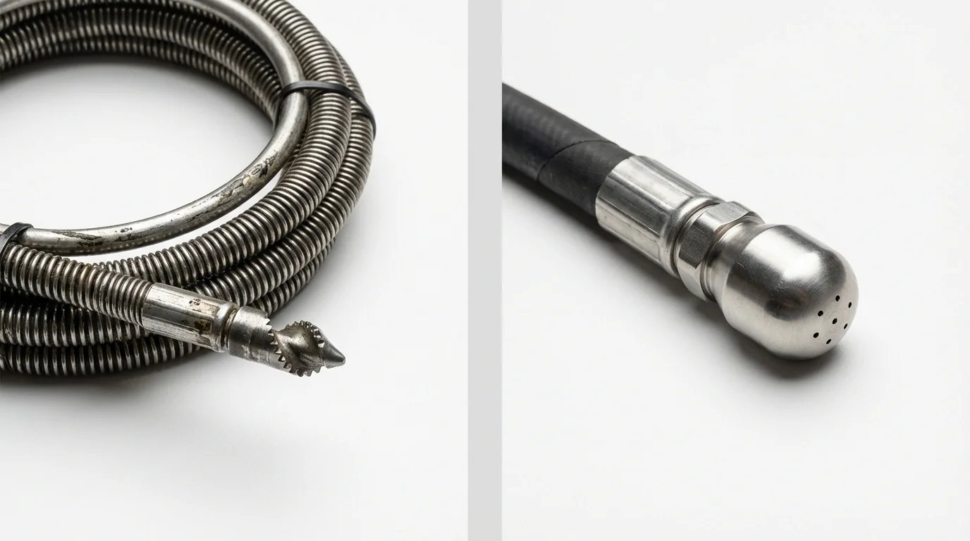 Drain snake cable and hydro jetting nozzle used for drain cleaning in Sullivan, ME