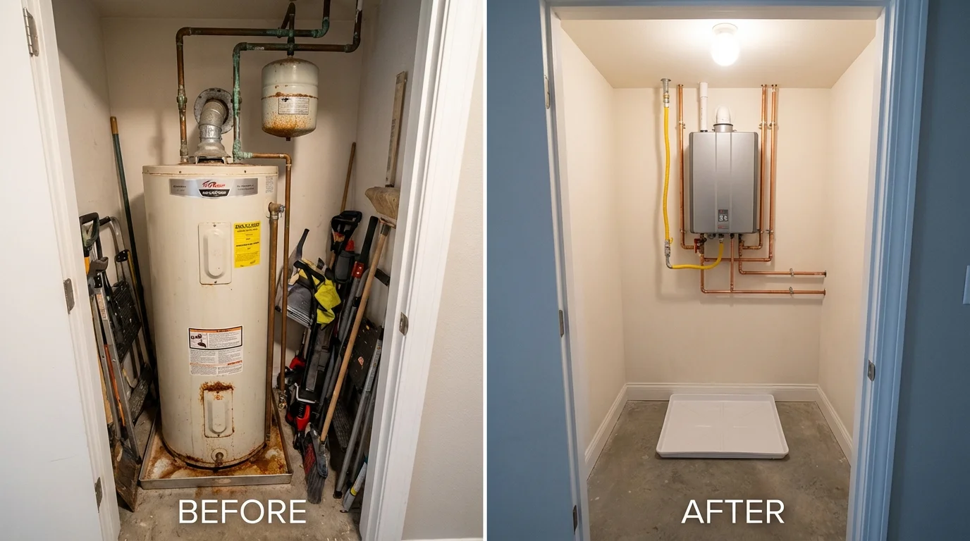 Tank water heater versus wall-mounted tankless unit comparison for Sullivan, ME homeowners